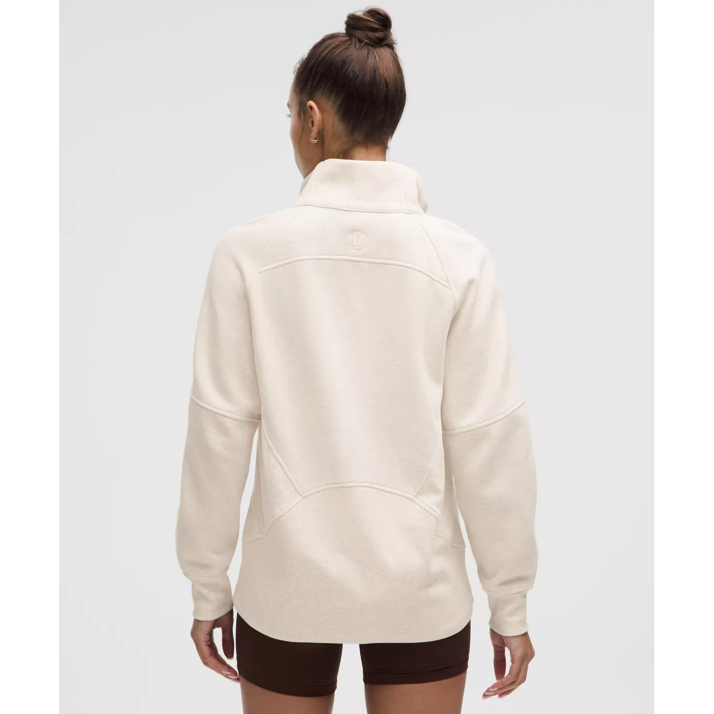 Lululemon Women's Scuba Oversized Funnel-Neck Half Zip Long in Heathered Light Ivory/Gold