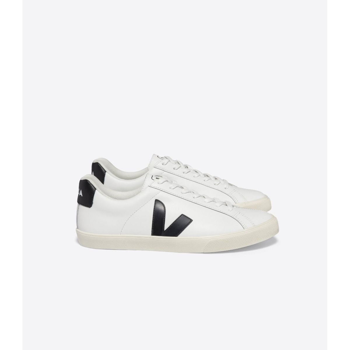 Veja Women's Esplar Leather Sneaker in White Black  Unisex Footwear