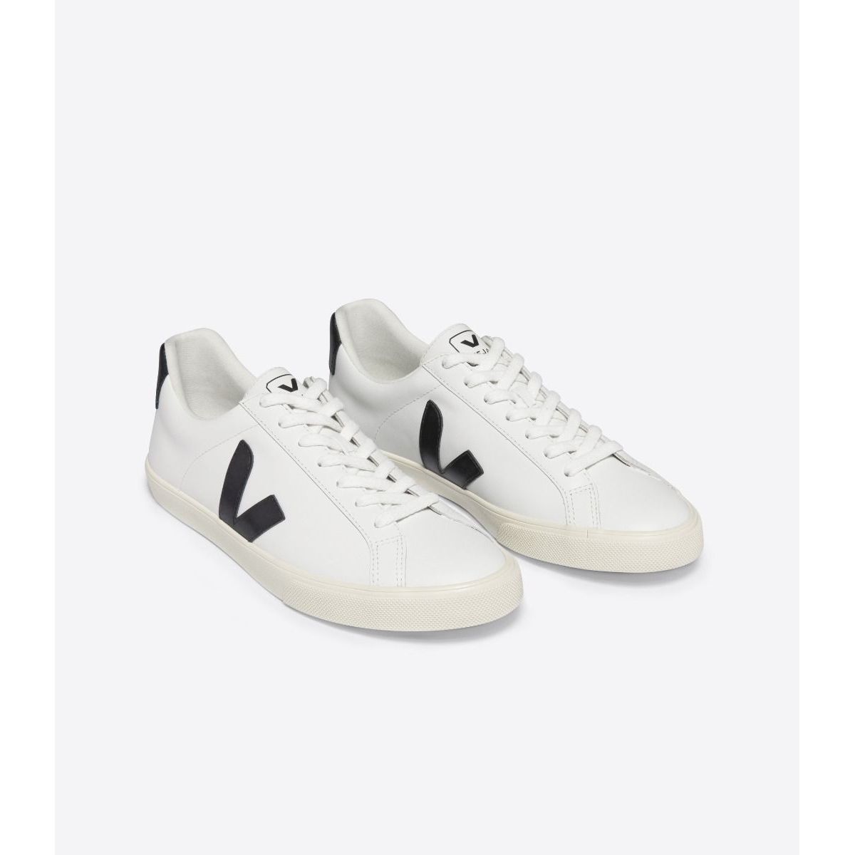 Veja Women's Esplar Leather Sneaker in White Black  Unisex Footwear