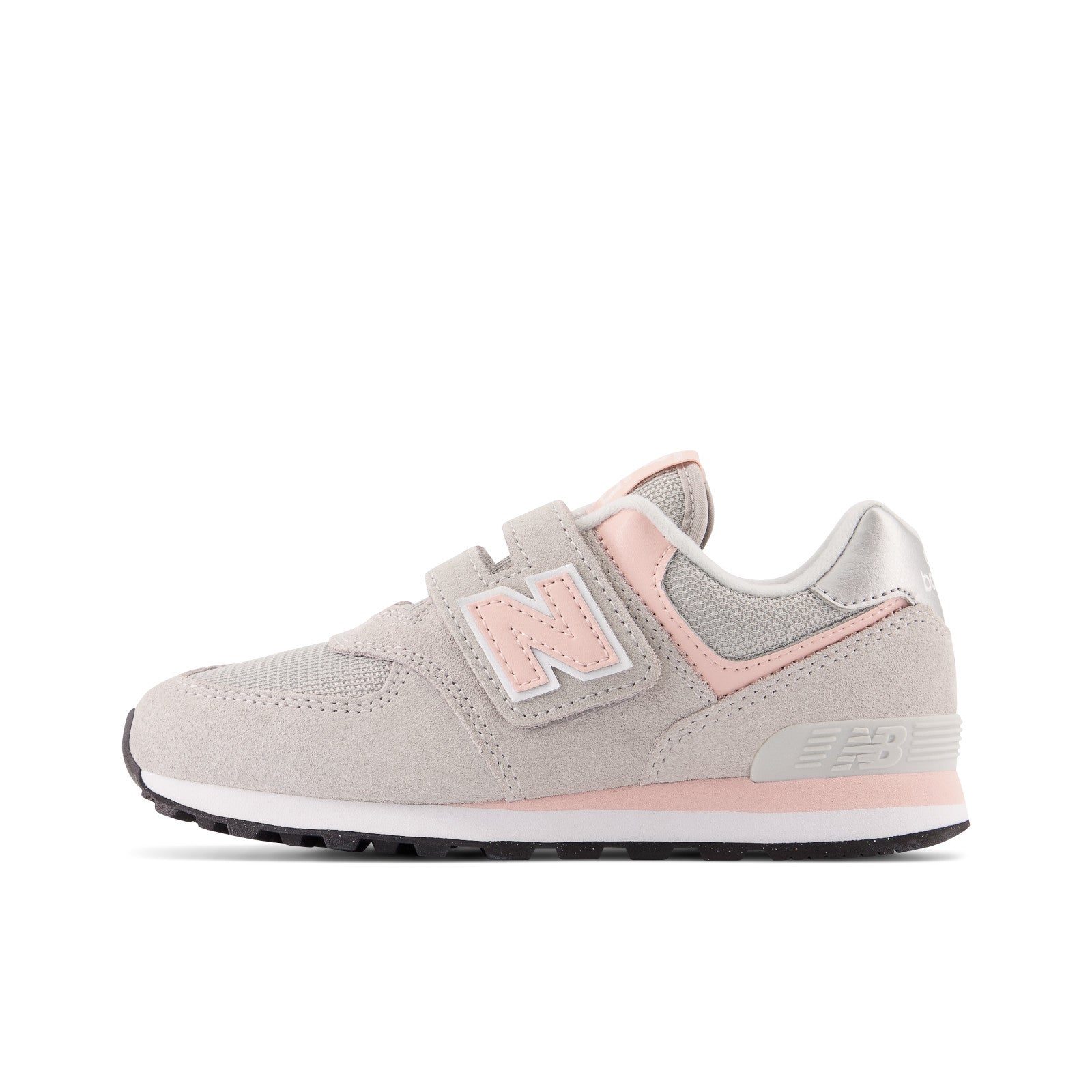 New Balance Kid's 574 Core Hook & Loop in Rain cloud with Pink Haze  Kid's Footwear