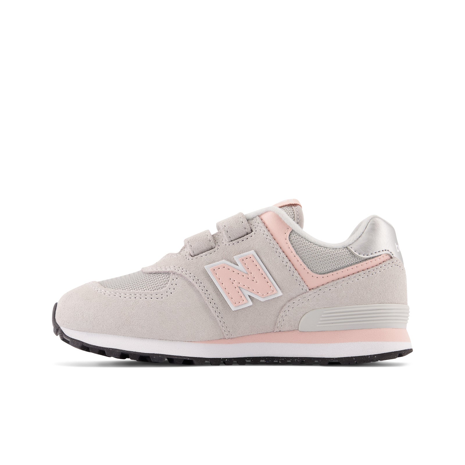 New Balance Kid's 574 Core Hook & Loop in Rain cloud with Pink Haze  Kid's Footwear