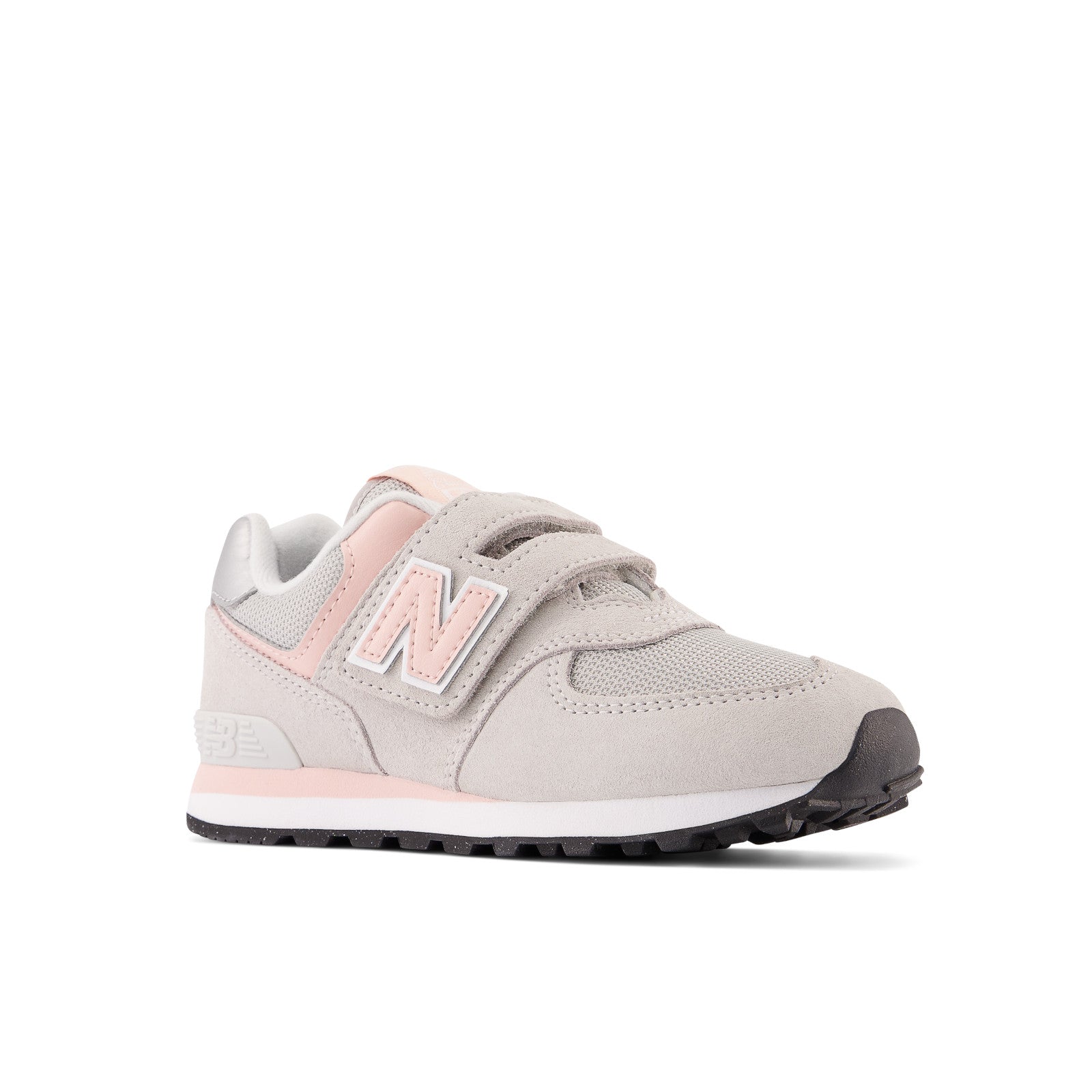 New Balance Kid's 574 Core Hook & Loop in Rain cloud with Pink Haze  Kid's Footwear