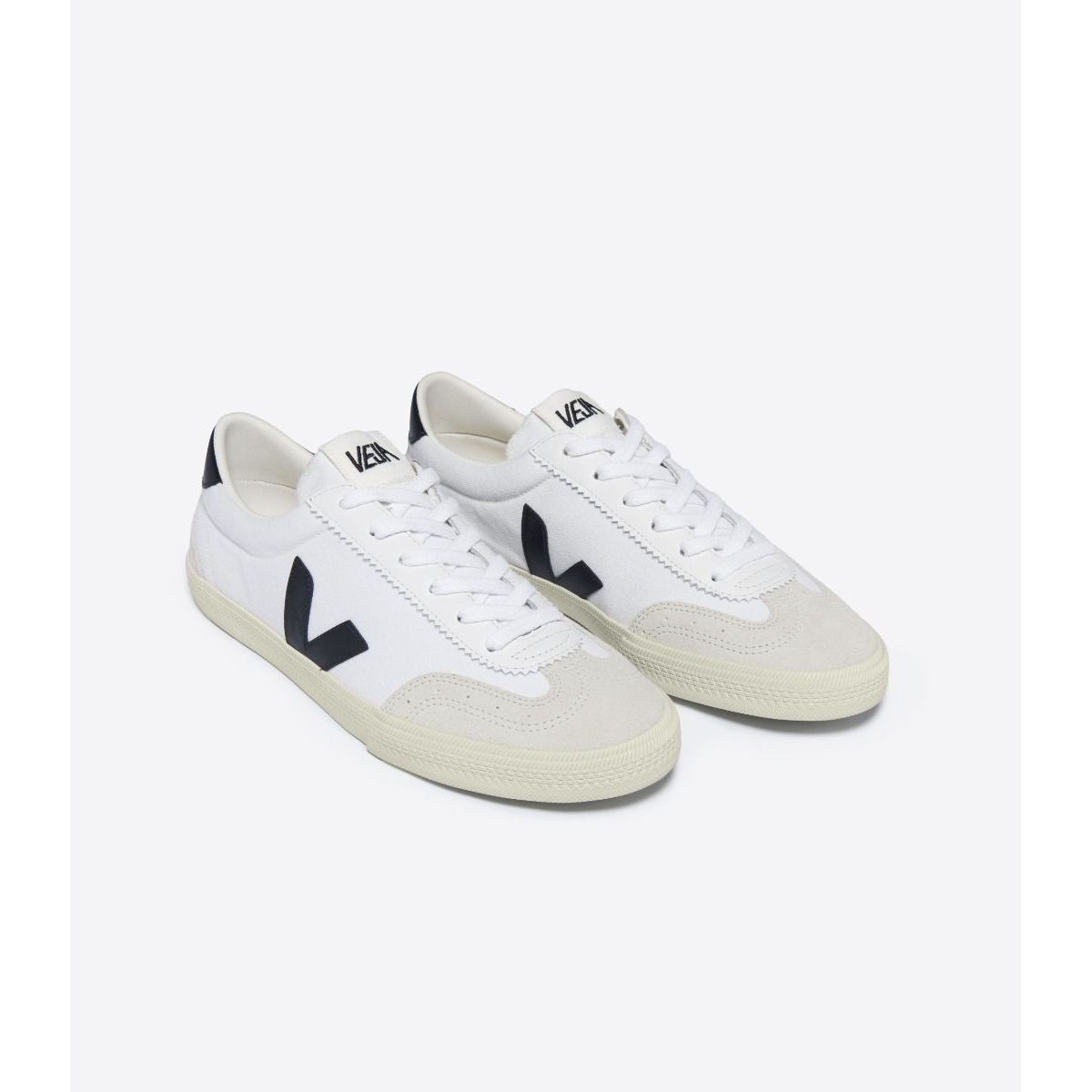 Veja Men's Volley Canvas Sneaker in White Black  Men's Footwear