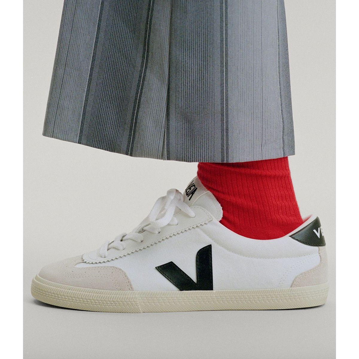 Veja Men's Volley Canvas Sneaker in White Black  Men's Footwear