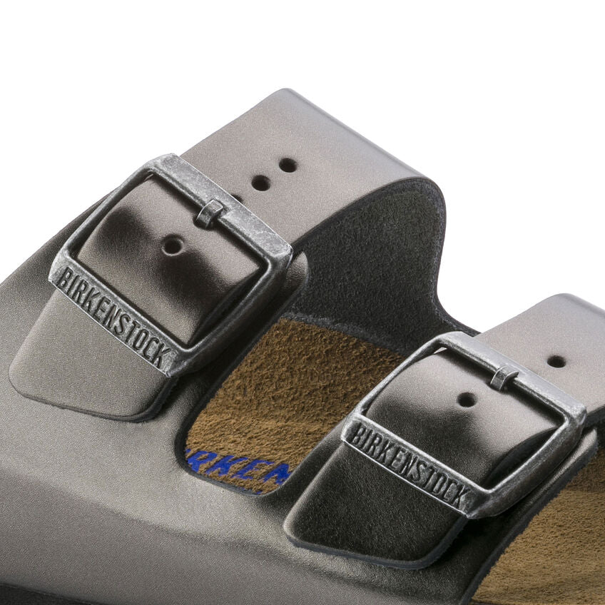 Birkenstock Arizona Natural Leather Soft Footbed in Metallic Anthracite  Women's Footwear