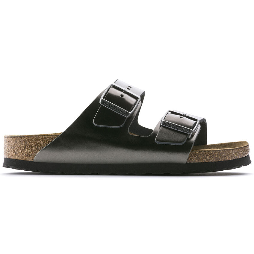 Birkenstock Arizona Natural Leather Soft Footbed in Metallic Anthracite  Women's Footwear