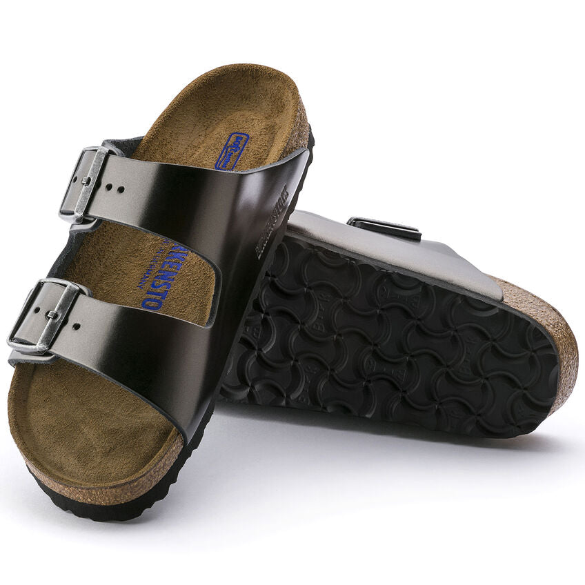 Birkenstock Arizona Natural Leather Soft Footbed in Metallic Anthracite  Women's Footwear