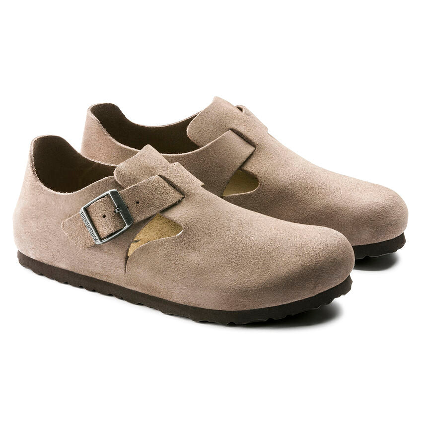 Birkenstock London Suede Leather Classic Footbed in Taupe  Men's Footwear