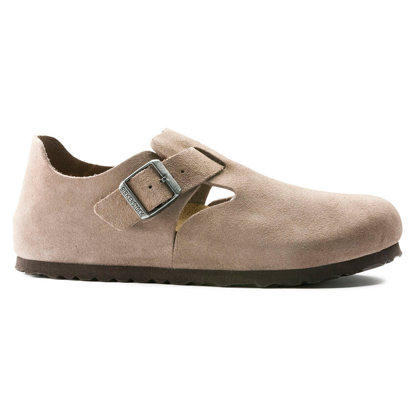 Birkenstock London Suede Leather Classic Footbed in Taupe  Men's Footwear