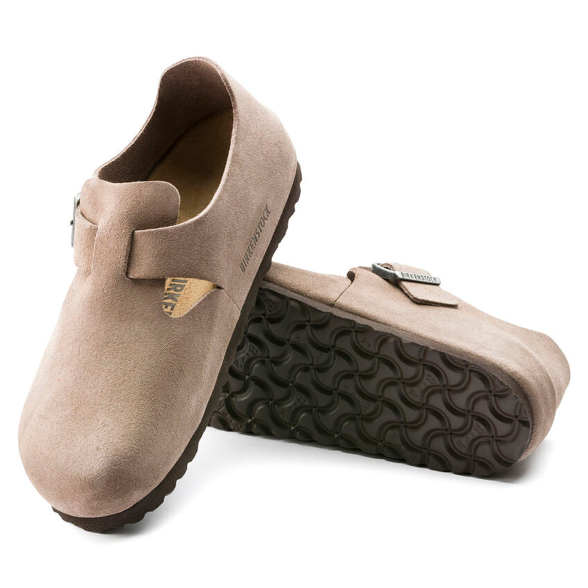 Birkenstock London Suede Leather Classic Footbed in Taupe  Men's Footwear