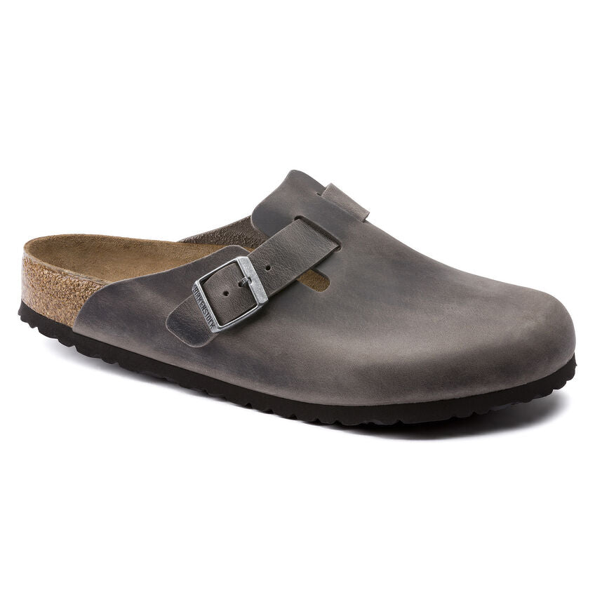 Birkenstock Boston Oiled Leather Soft Footbed Clog in Iron  Men's Footwear