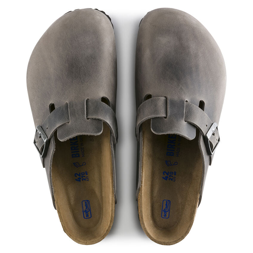 Birkenstock Boston Oiled Leather Soft Footbed Clog in Iron  Men's Footwear