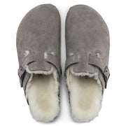 Birkenstock Boston Shearling Suede Leather Clog in Stone Coin  Women's Footwear