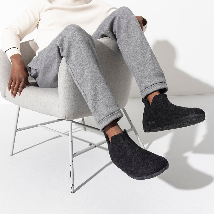 Birkenstock Andermatt Shearling Wool Felt Slipper in Anthracite  Unisex Footwear
