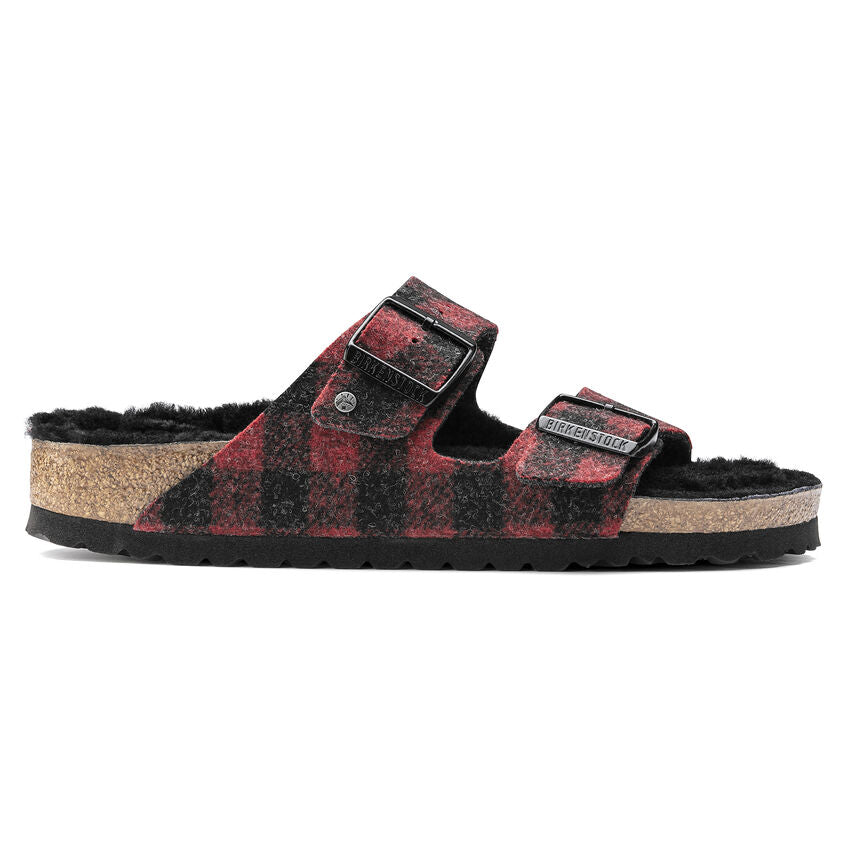 Birkenstock Arizona Shearling Wool Sandal in Plaid Red  Women's Footwear