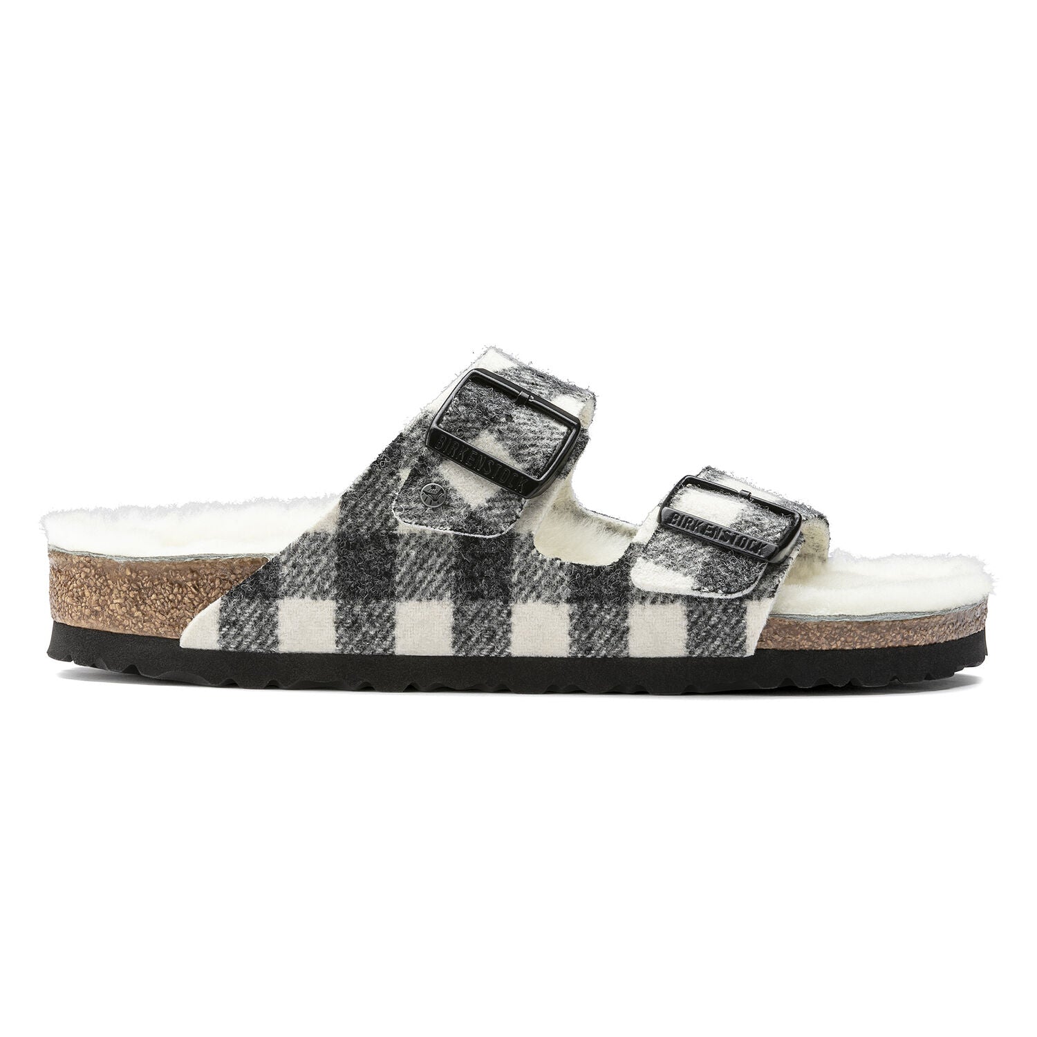 Birkenstock Arizona Shearling Wool Sandal in Plaid White  Women's Footwear