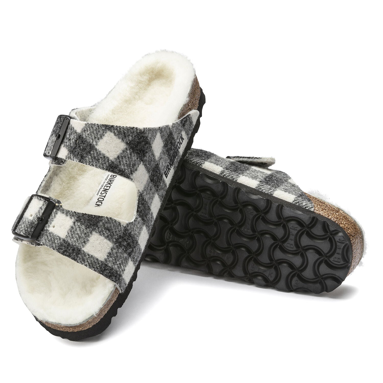 Birkenstock Arizona Shearling Wool Sandal in Plaid White  Women's Footwear