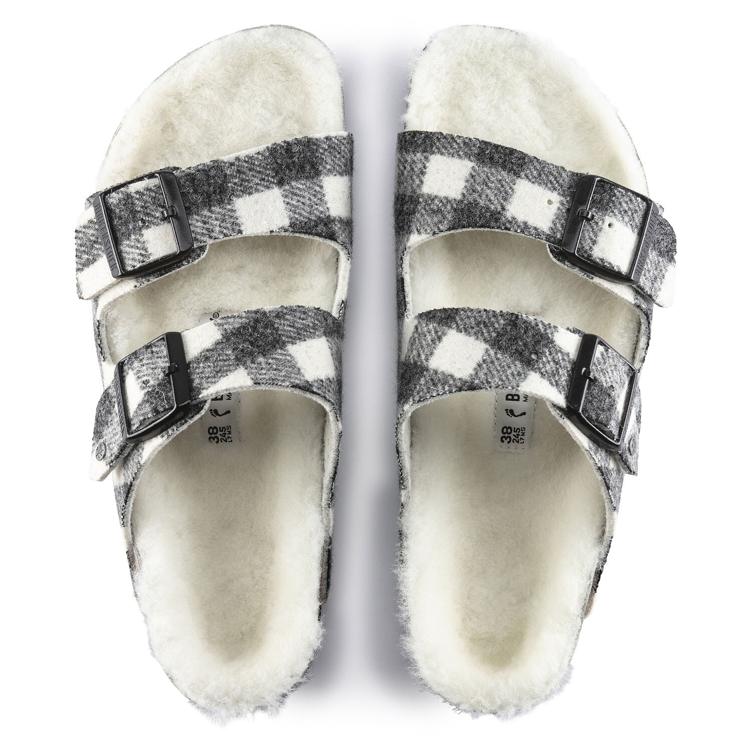 Birkenstock Arizona Shearling Wool Sandal in Plaid White  Women's Footwear