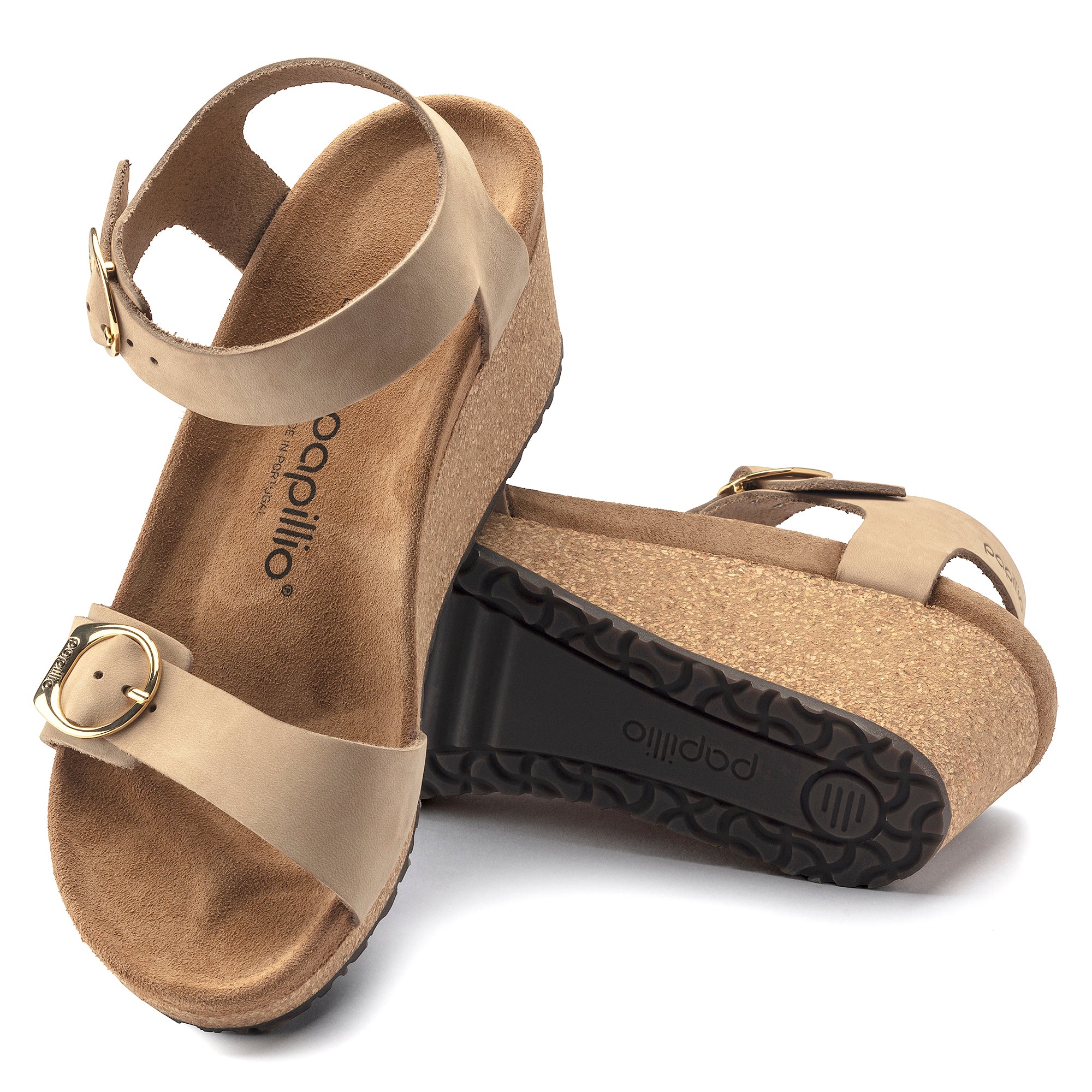 Birkenstock Soley Ring-Buckle Nubuck Leather Wedge Sandal in Sandcastle  Women's Footwear