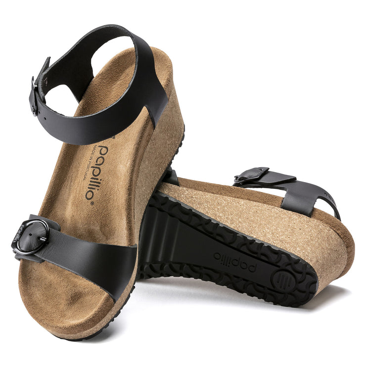 Birkenstock Soley Ring-Buckle Leather Wedge Sandal in Black  Women&