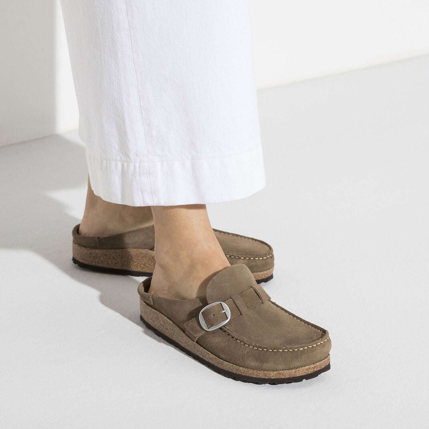 Birkenstock Buckley Suede Leather Clog in Gray Taupe  Women's Footwear