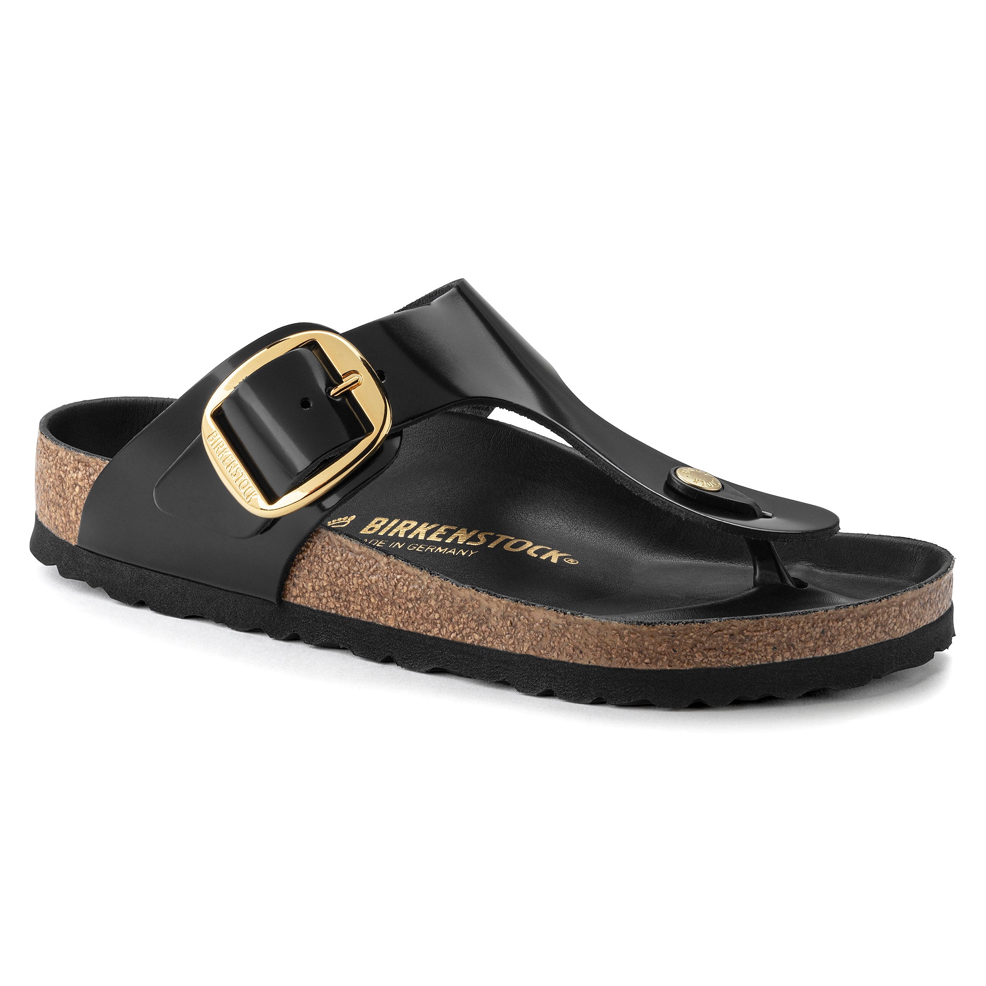 Birkenstock Gizeh Big Buckle Natural Patent in High Shine Black  Women's Footwear