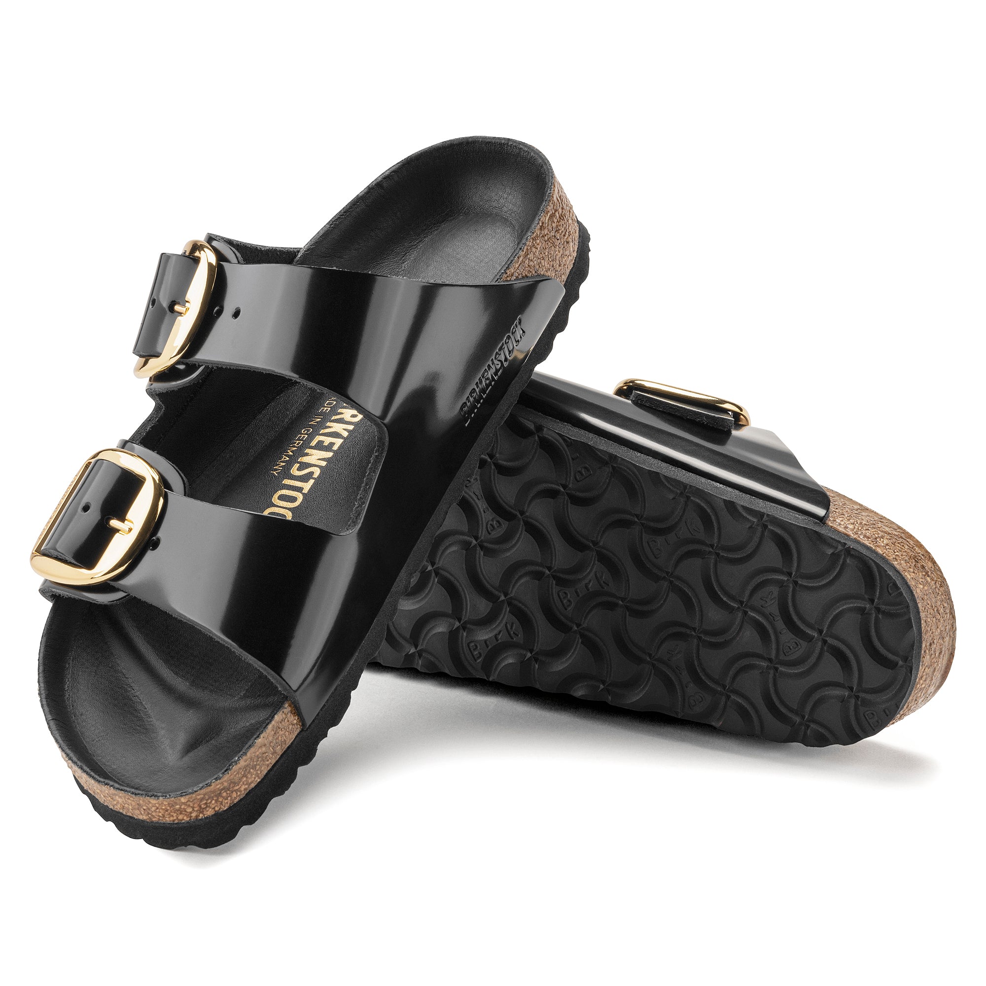 Birkenstock Arizona Big Buckle Natural Leather Patent in High Shine Black  Women's Footwear