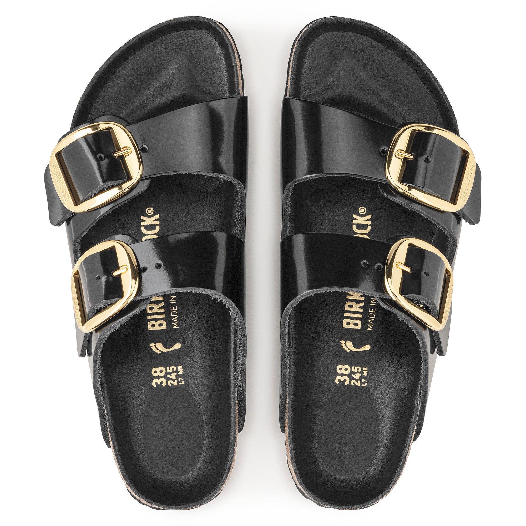 Birkenstock Arizona Big Buckle Natural Leather Patent in High Shine Black  Women's Footwear