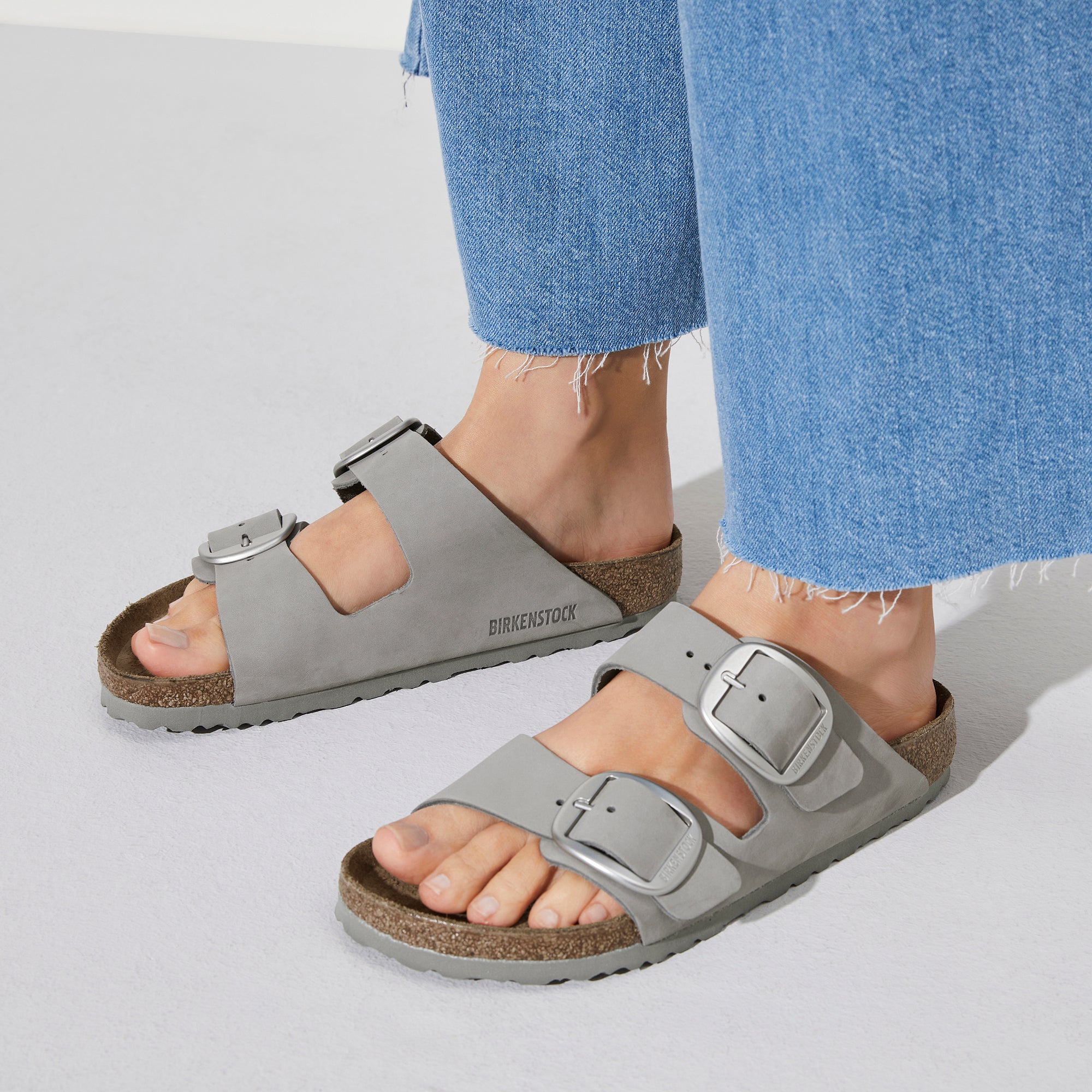 Birkenstock Arizona Big Buckle Nubuck Leather in Dove Gray  Women's Footwear