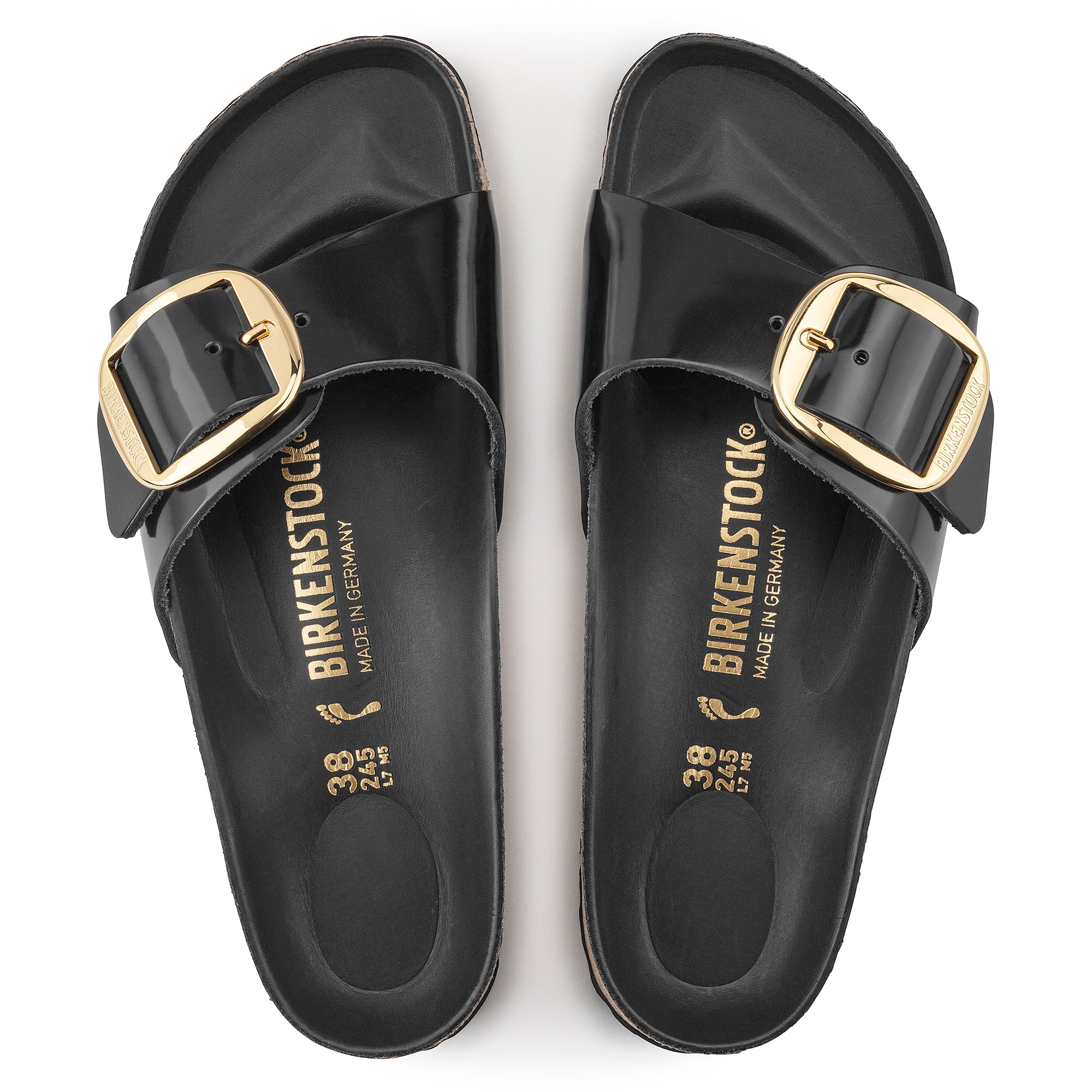 Birkenstock Madrid Big Buckle Natural Leather Patent in High Shine Black  Women's Footwear