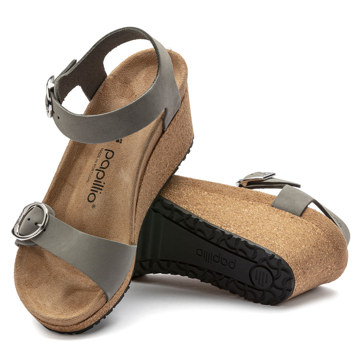 Birkenstock Soley Ring-Buckle Leather Wedge Sandal in Dove Gray