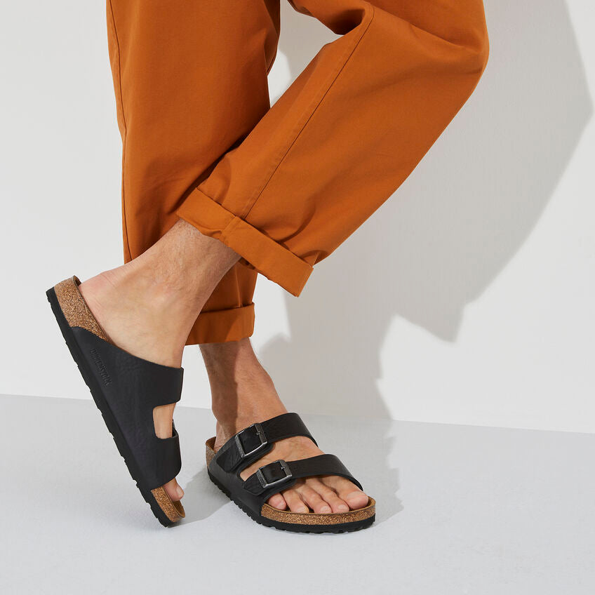 Birkenstock Men's Arizona Grip Leather Sandal in Vintage Wood Black  Men's Footwear