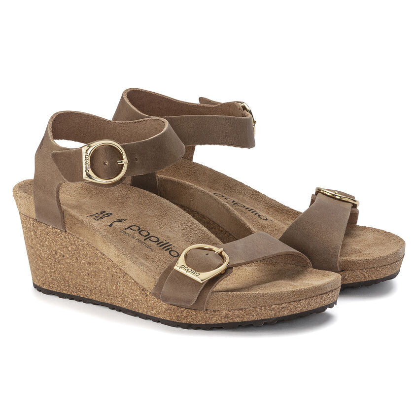 Birkenstock Soley Ring-Buckle Leather Wedge Sandal in Cognac  Women's Footwear