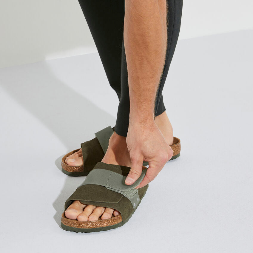 Birkenstock Kyoto Nubuck Leather Suede Leather Sandal in Thyme  Men's Footwear