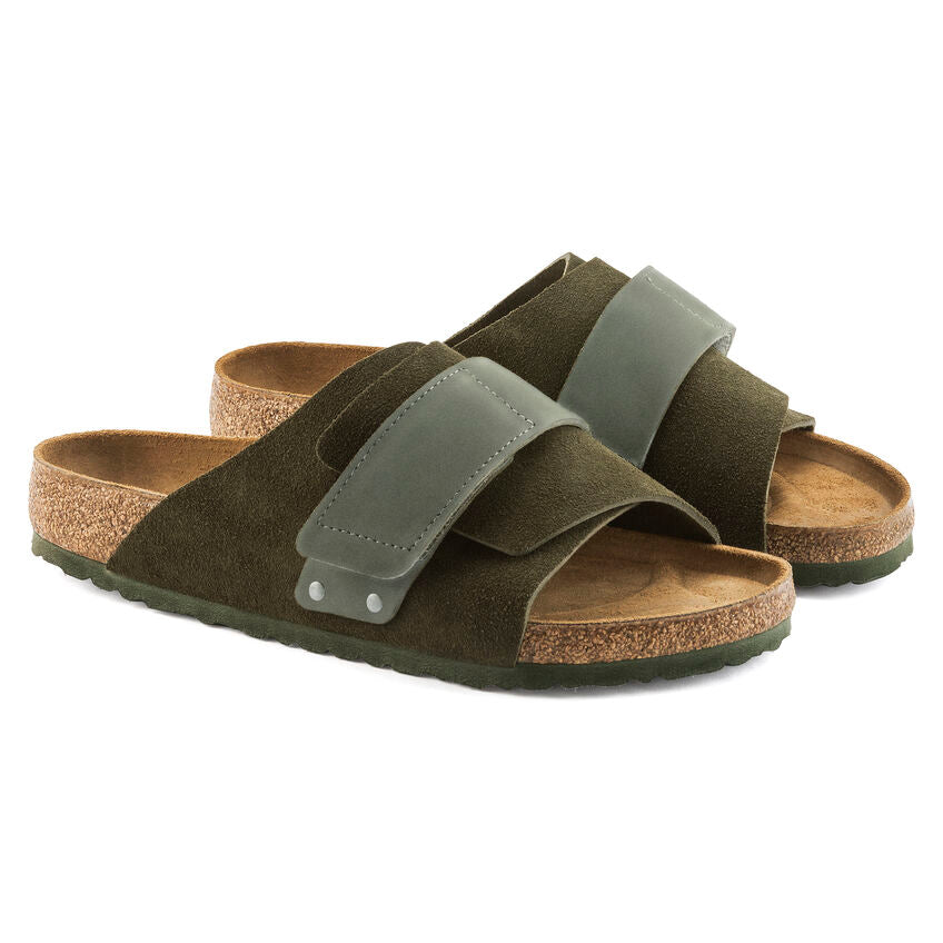 Birkenstock Kyoto Nubuck Leather Suede Leather Sandal in Thyme  Men's Footwear