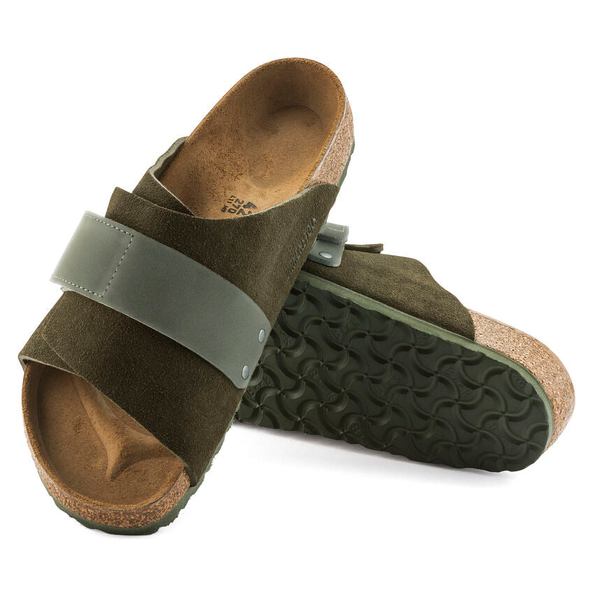 Birkenstock Kyoto Nubuck Leather Suede Leather Sandal in Thyme  Men's Footwear