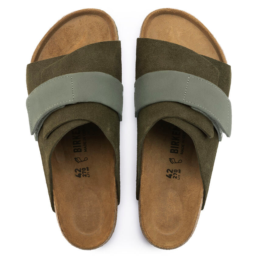 Birkenstock Kyoto Nubuck Leather Suede Leather Sandal in Thyme  Men's Footwear