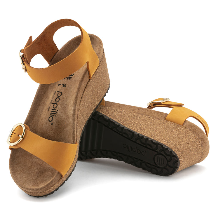 Birkenstock Soley Ring-Buckle Leather Wedge Sandal in Apricot  Women&