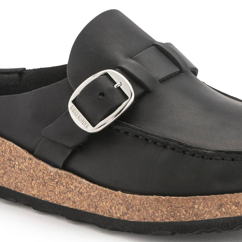 Birkenstock Buckley Oiled Leather Clog in Black  Women's Footwear