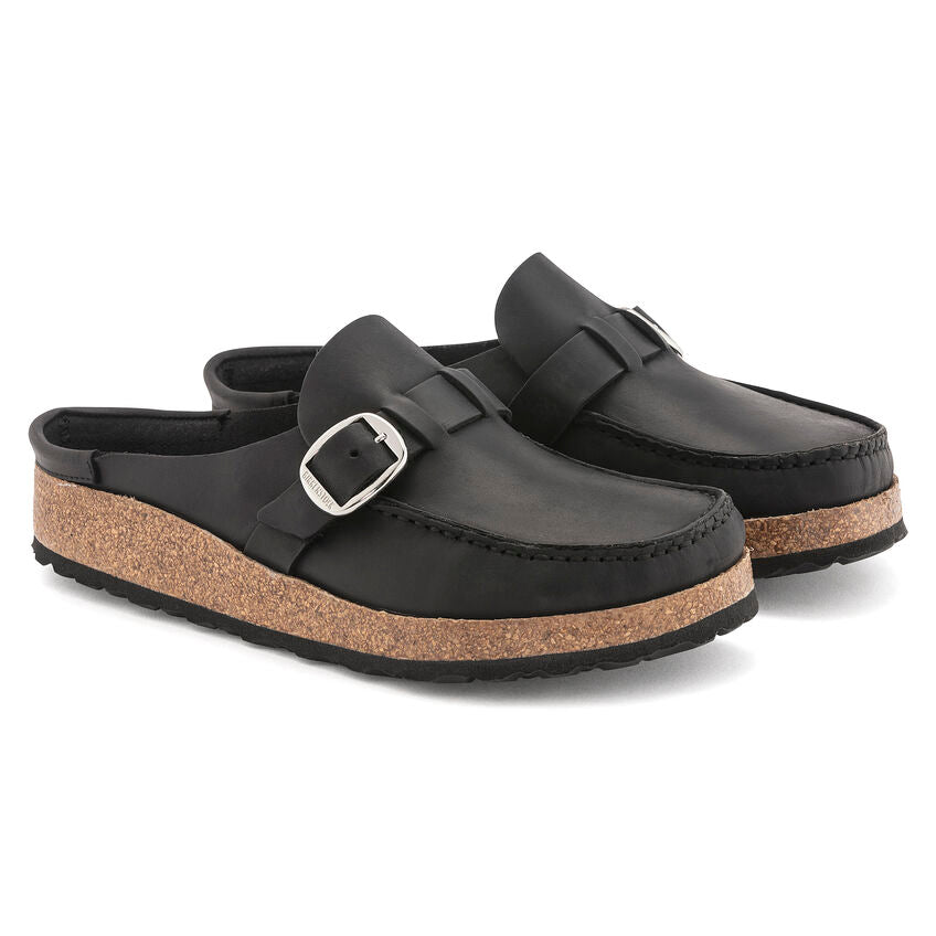 Birkenstock Buckley Oiled Leather Clog in Black  Women's Footwear