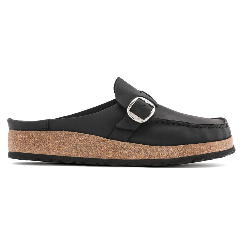 Birkenstock Buckley Oiled Leather Clog in Black  Women's Footwear