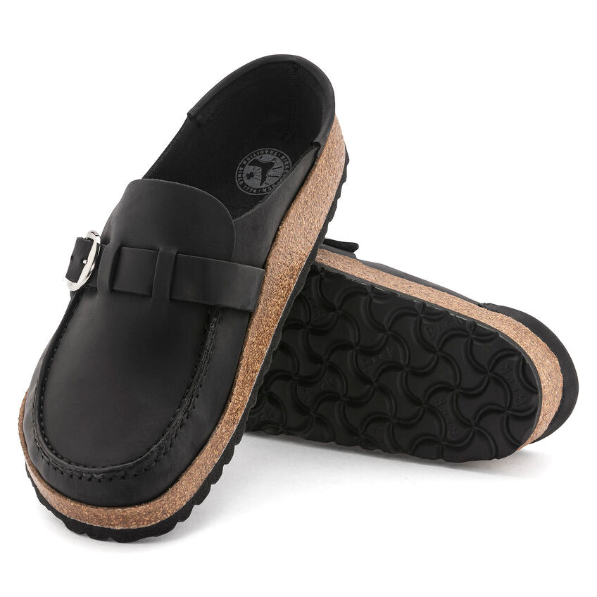 Birkenstock Buckley Oiled Leather Clog in Black  Women's Footwear