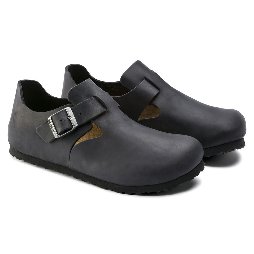 Birkenstock London Oiled Leather Classic Footbed in Black  Men's Footwear