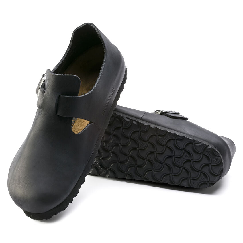 Birkenstock London Oiled Leather Classic Footbed in Black  Men's Footwear