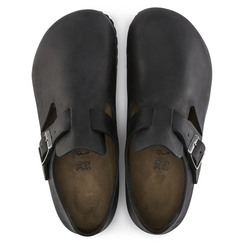 Birkenstock London Oiled Leather Classic Footbed in Black  Men's Footwear