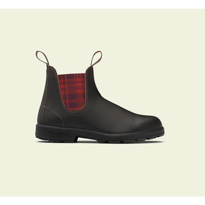 Blundstone Original 2100 Chelsea Boot in Brown with Burgundy Tartan Elastic  Women's Boots