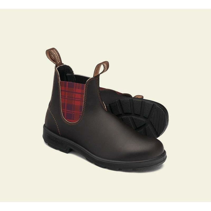 Blundstone Original 2100 Chelsea Boot in Brown with Burgundy Tartan Elastic  Women's Boots