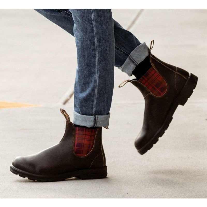 Blundstone Original 2100 Chelsea Boot in Brown with Burgundy Tartan Elastic  Women's Boots