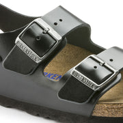 Birkenstock Milano Smooth Leather Soft Footbed Sandal in Amalfi Black