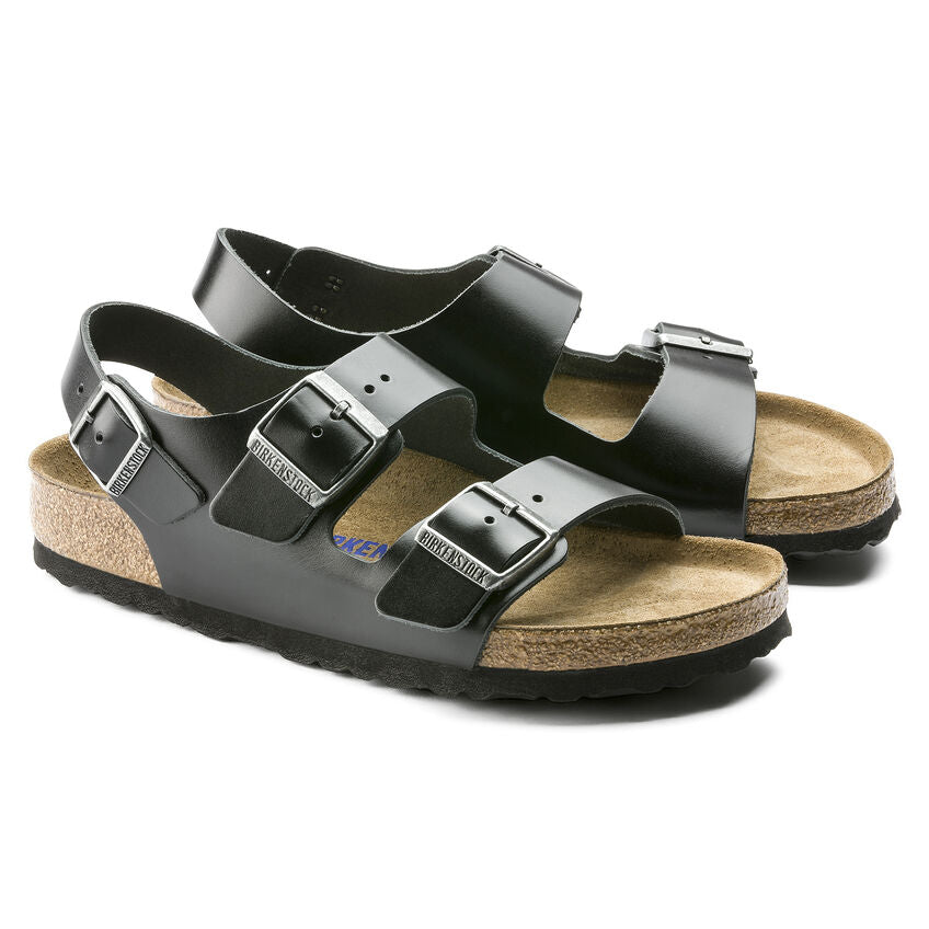 Birkenstock Milano Smooth Leather Soft Footbed Sandal in Amalfi Black  Men's Footwear